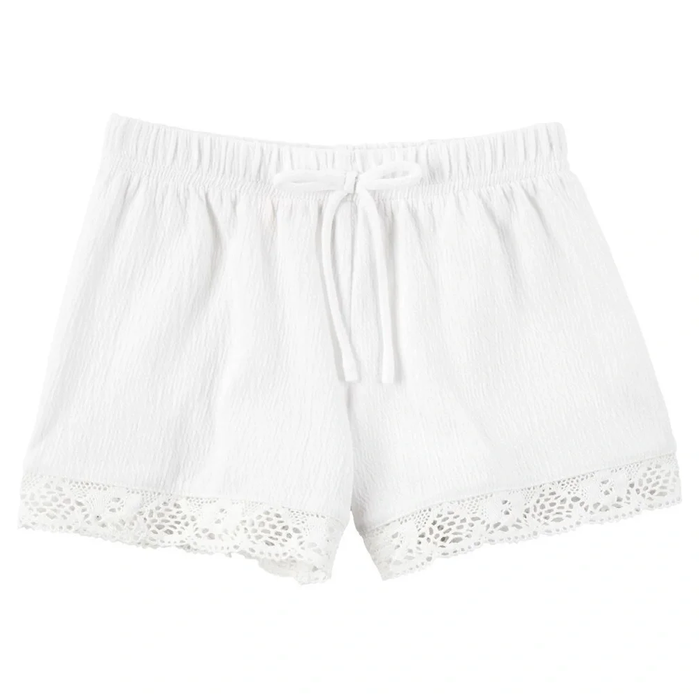 Lace Trim Gauze Crinkle Shorts